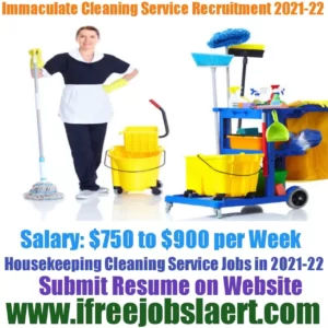 Immaculate Cleaning Service Recruitment 2021-22